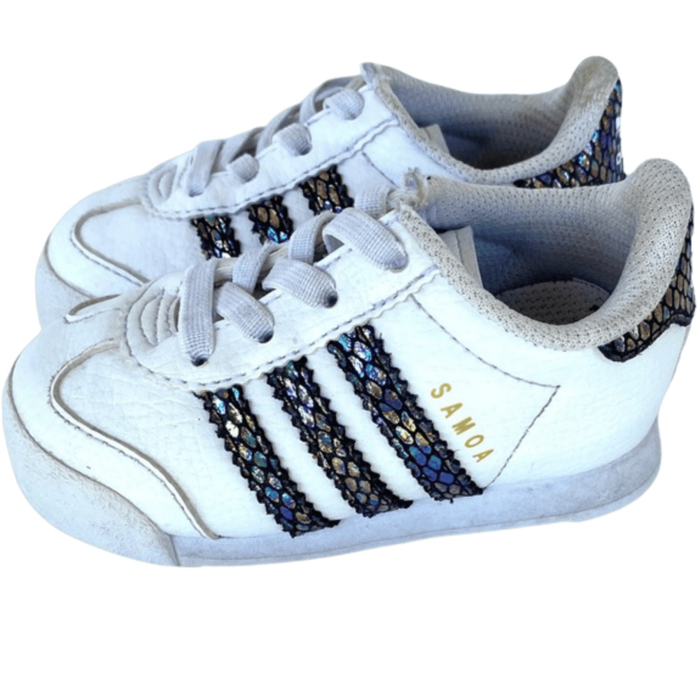 adidas White Kids Samoa Sneakers with Iridescent Scale Stripes